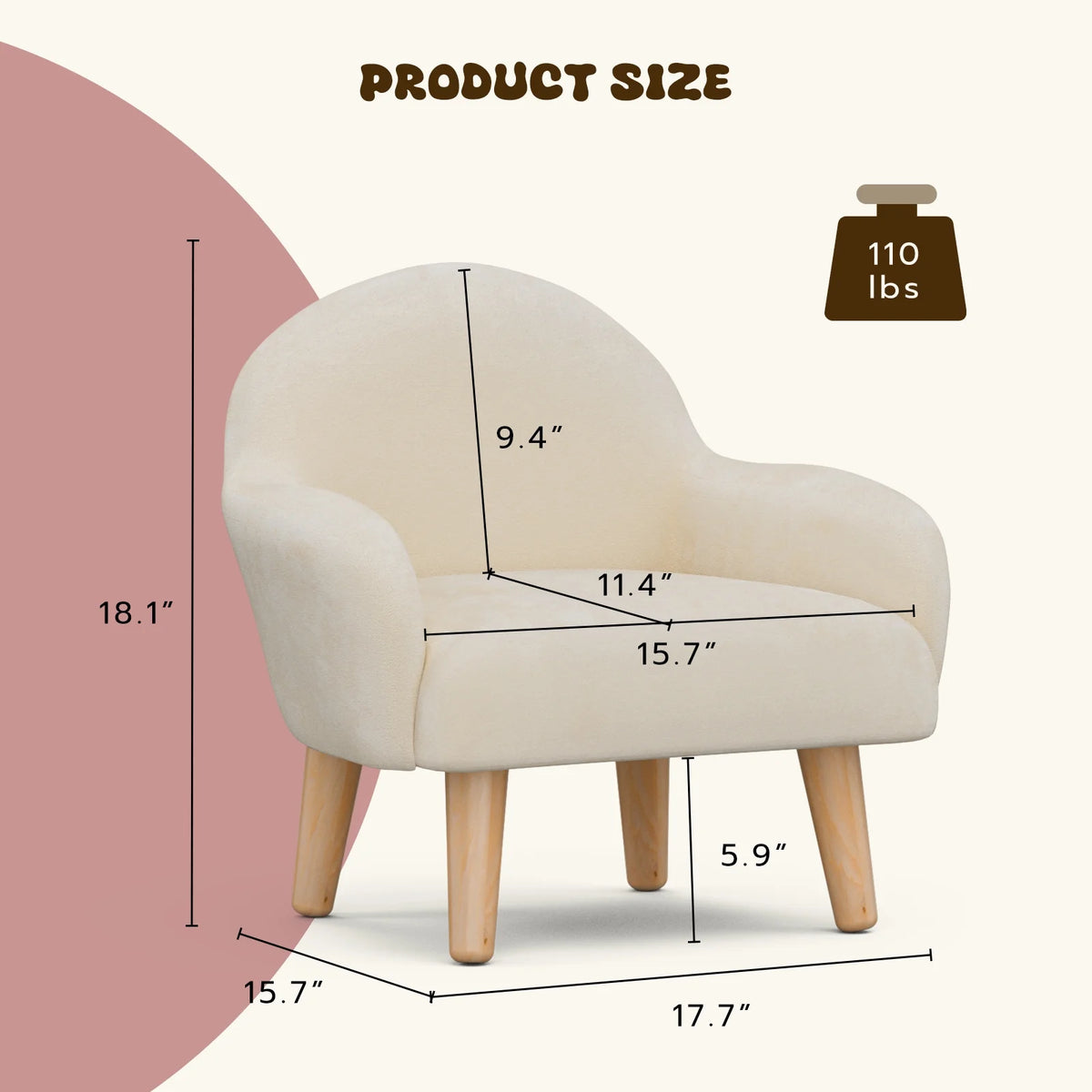 Beige Velvet Kids Armchair with Wooden Legs Z70318