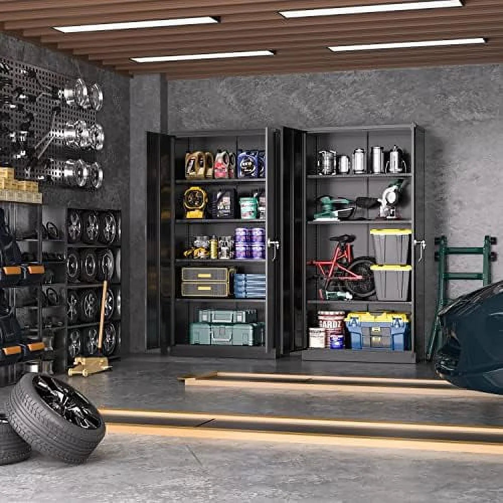 Black Steel Locking Tool Cabinet with Doors and Shelves Q461225