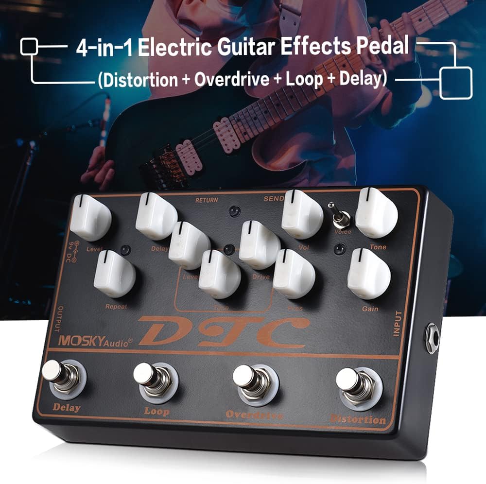 4-in-1 Electric Guitar Effects Pedal Distortion Overdrive Loop Delay M60559