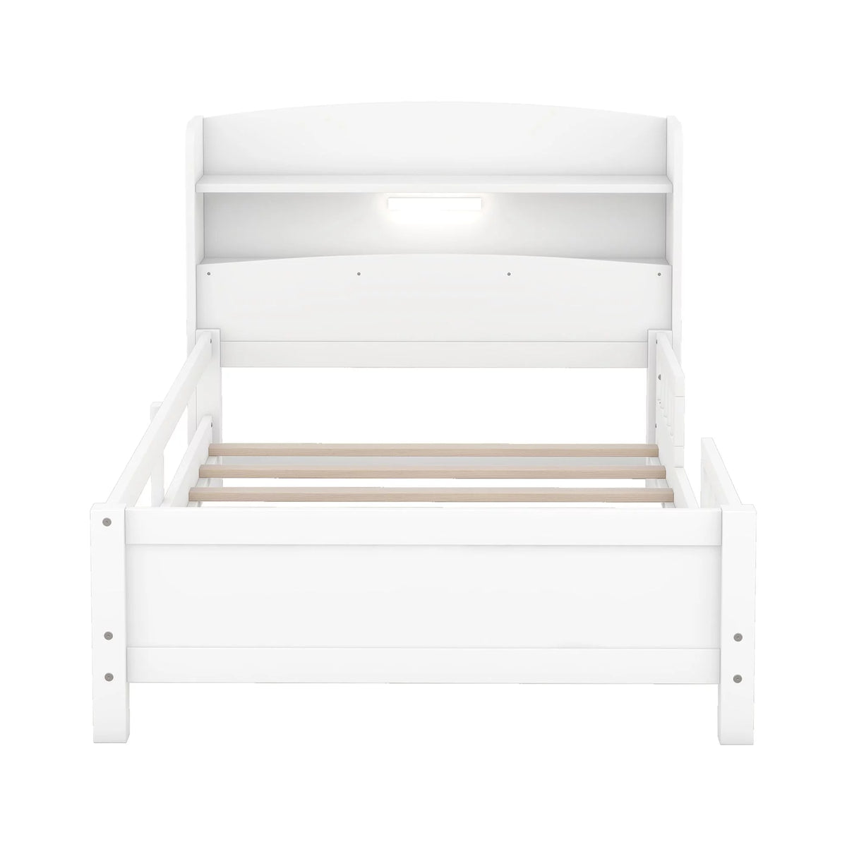 Twin Size Wood Platform Bed with Storage Headboard and Guardrail S570533