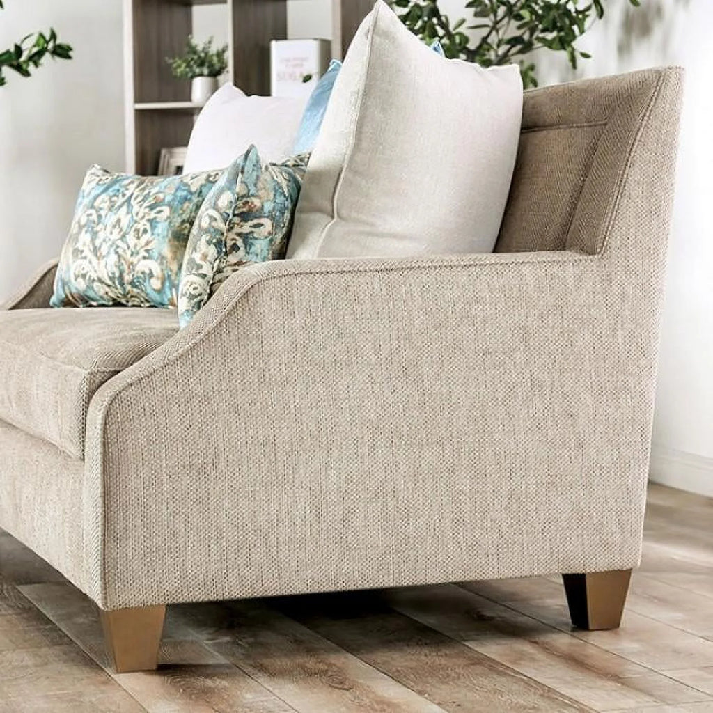 Beige & Teal Chenille Loveseat F80242