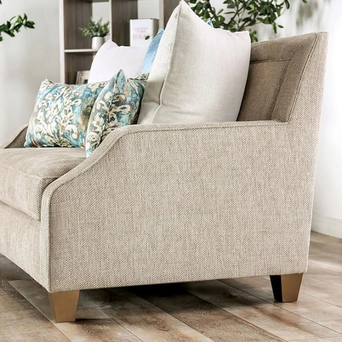 Beige & Teal Chenille Loveseat F80242