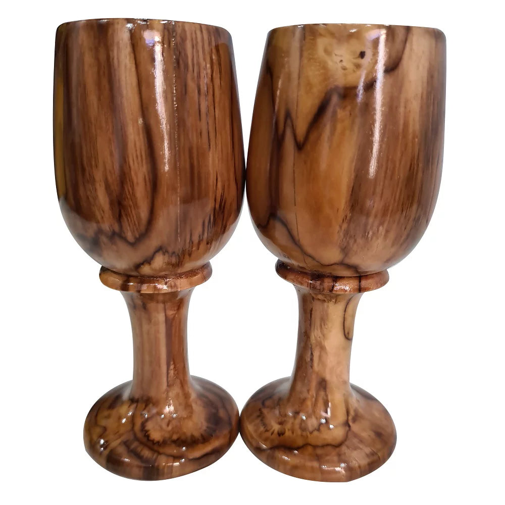 Rustic Dark Brown Wooden Wine Glass Goblet Drinkware Cup Set of 2 A67006