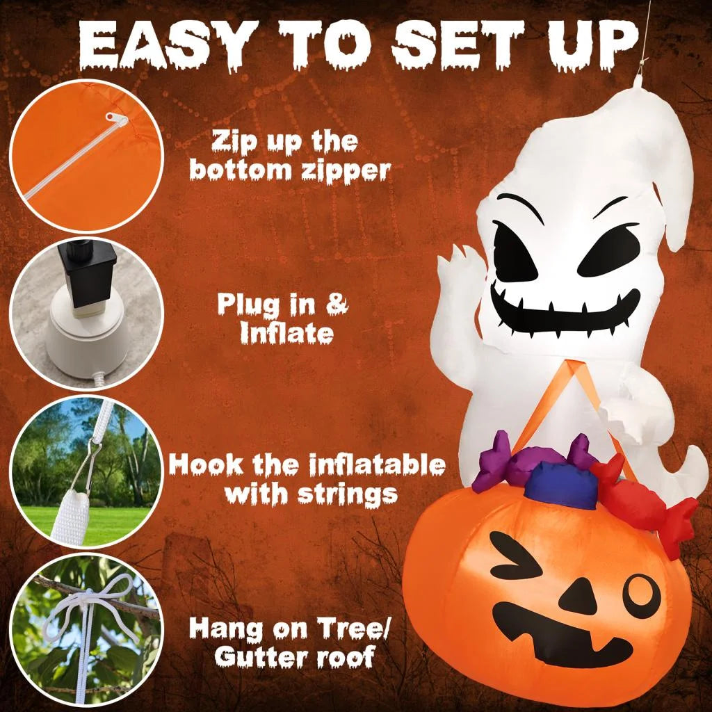 Halloween Inflatable Decor, Ghost Holding Trick Or Treat Bag T383
