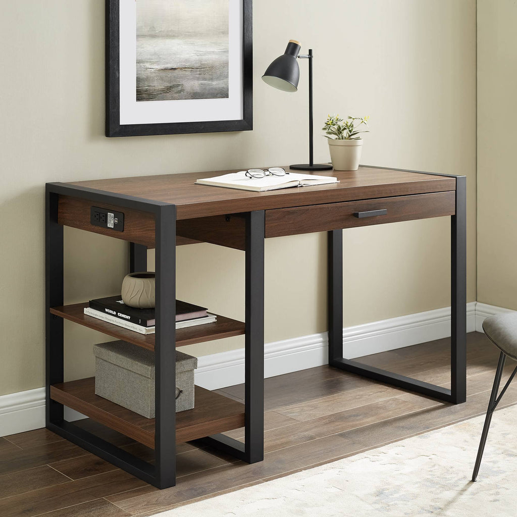 48x22 Industrial Farmhouse Tech Desk with USB Dark Walnut W112656