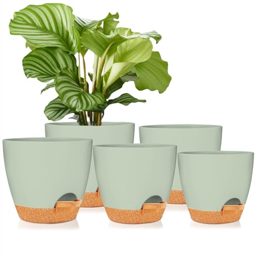 8/7/6.5/6/5.5/5 Inch White Self Watering Plastic Planters B36043