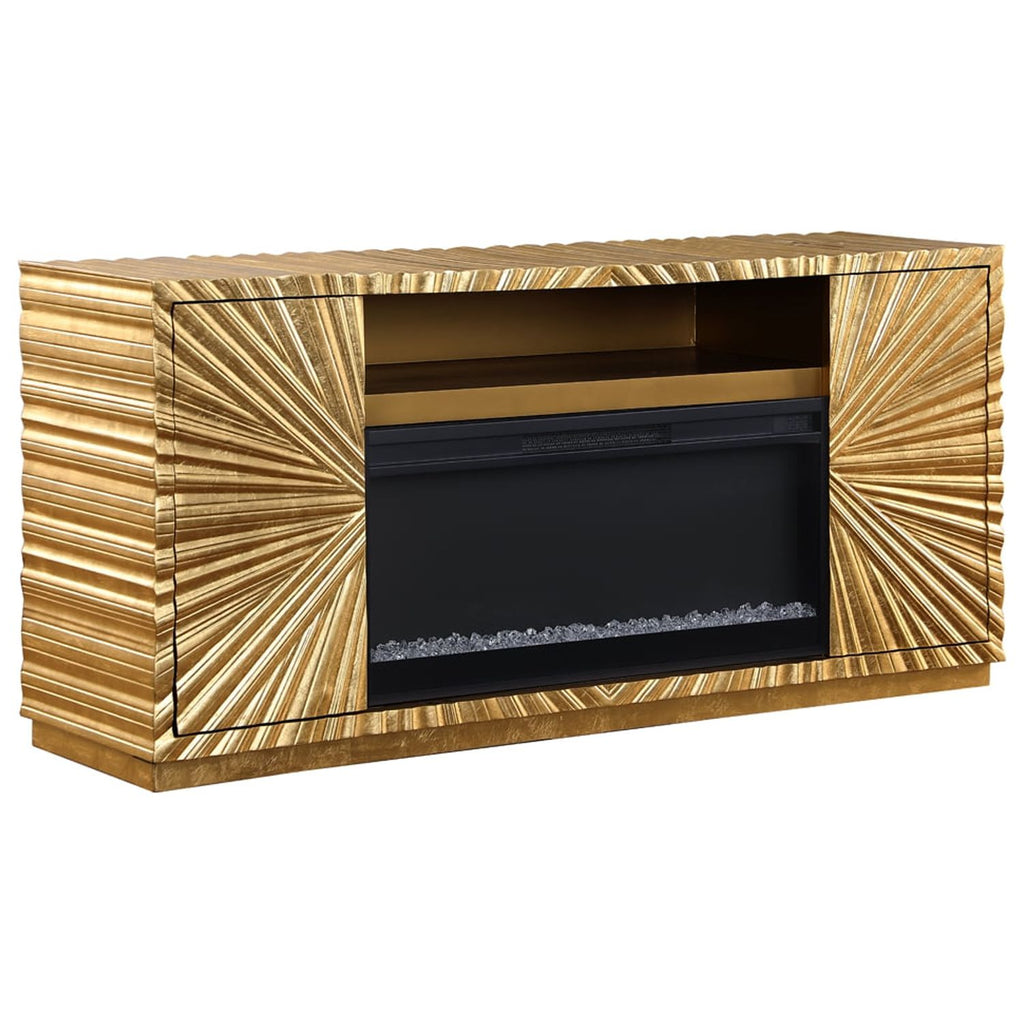 Metallic Gold Freestanding Infrared Electric Fireplace TV Stand B91365