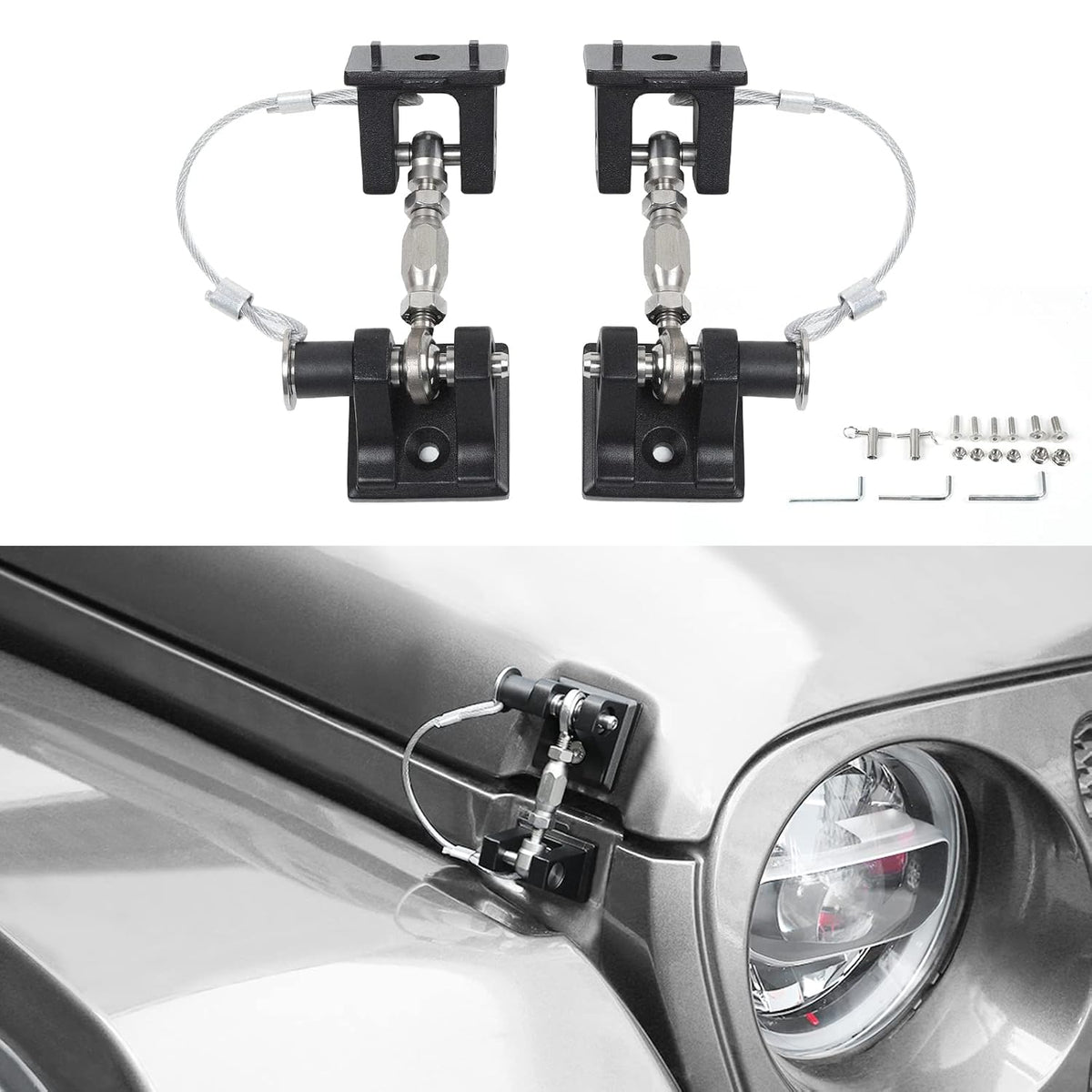 Hood Latches for Jeep Wrangler, Locking Hood Catch Kit Aluminum Alloy, Black, Pack of 2 I937744