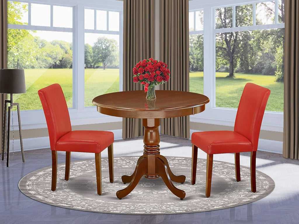 3 Piece Dinette Set with Round Table and 2 Faux Leather Chairs B6956