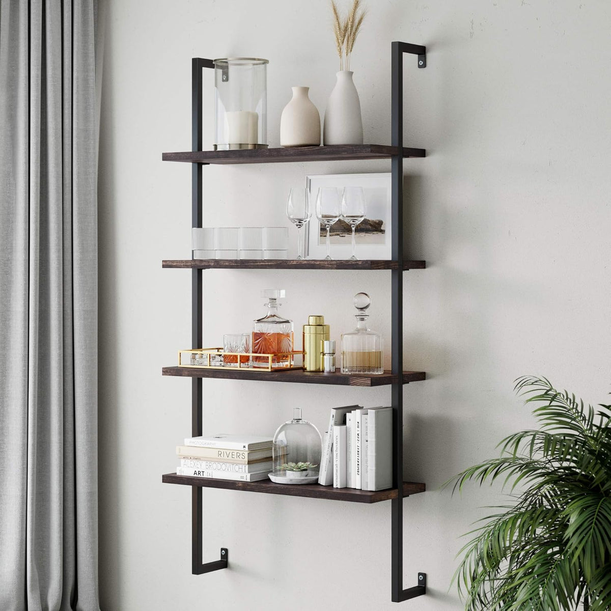 White 3-Shelf Wall Mount Bookshelf with Metal Frame L350