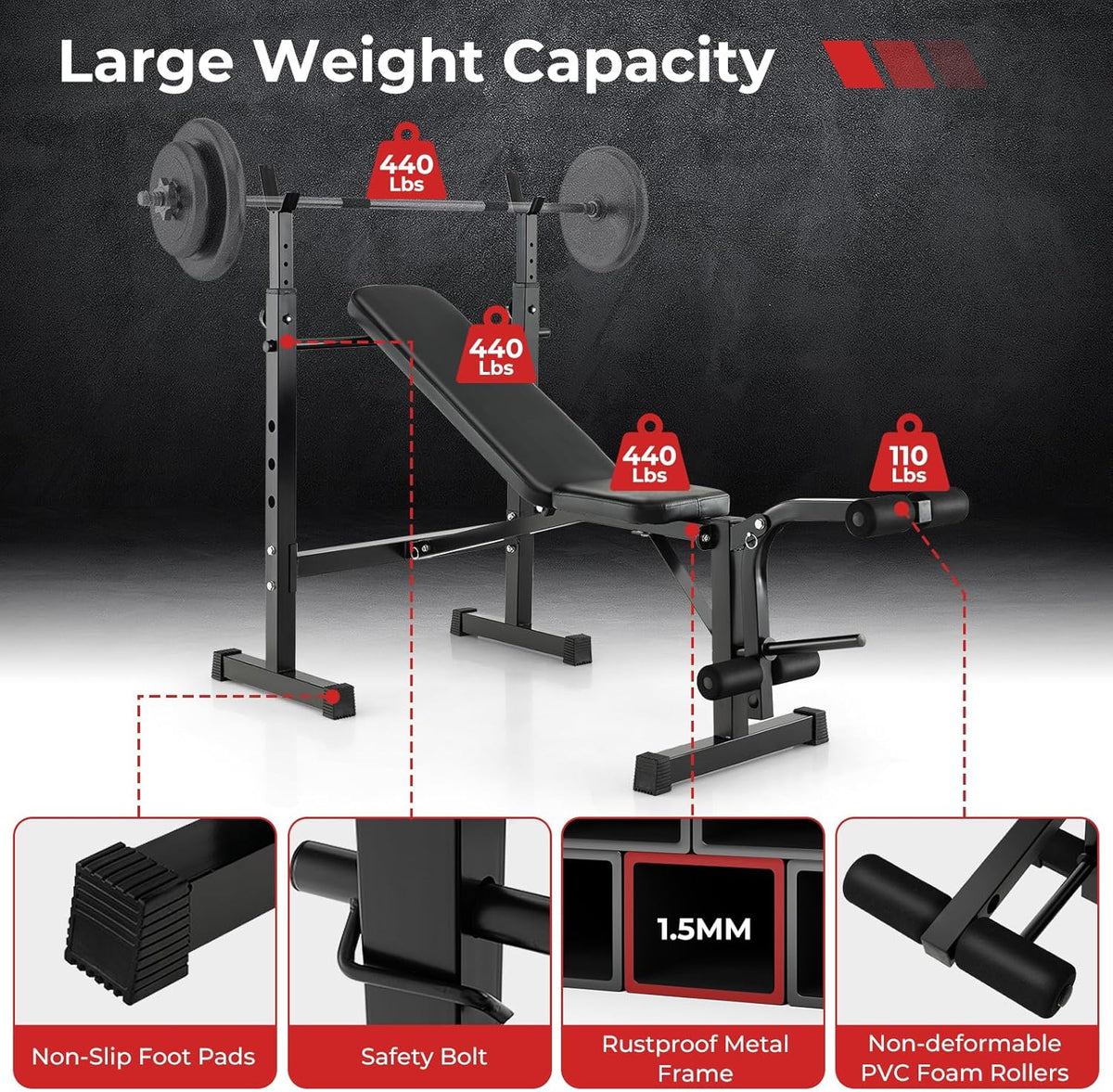 Adjustable Weight Bench with Squat Racks D996