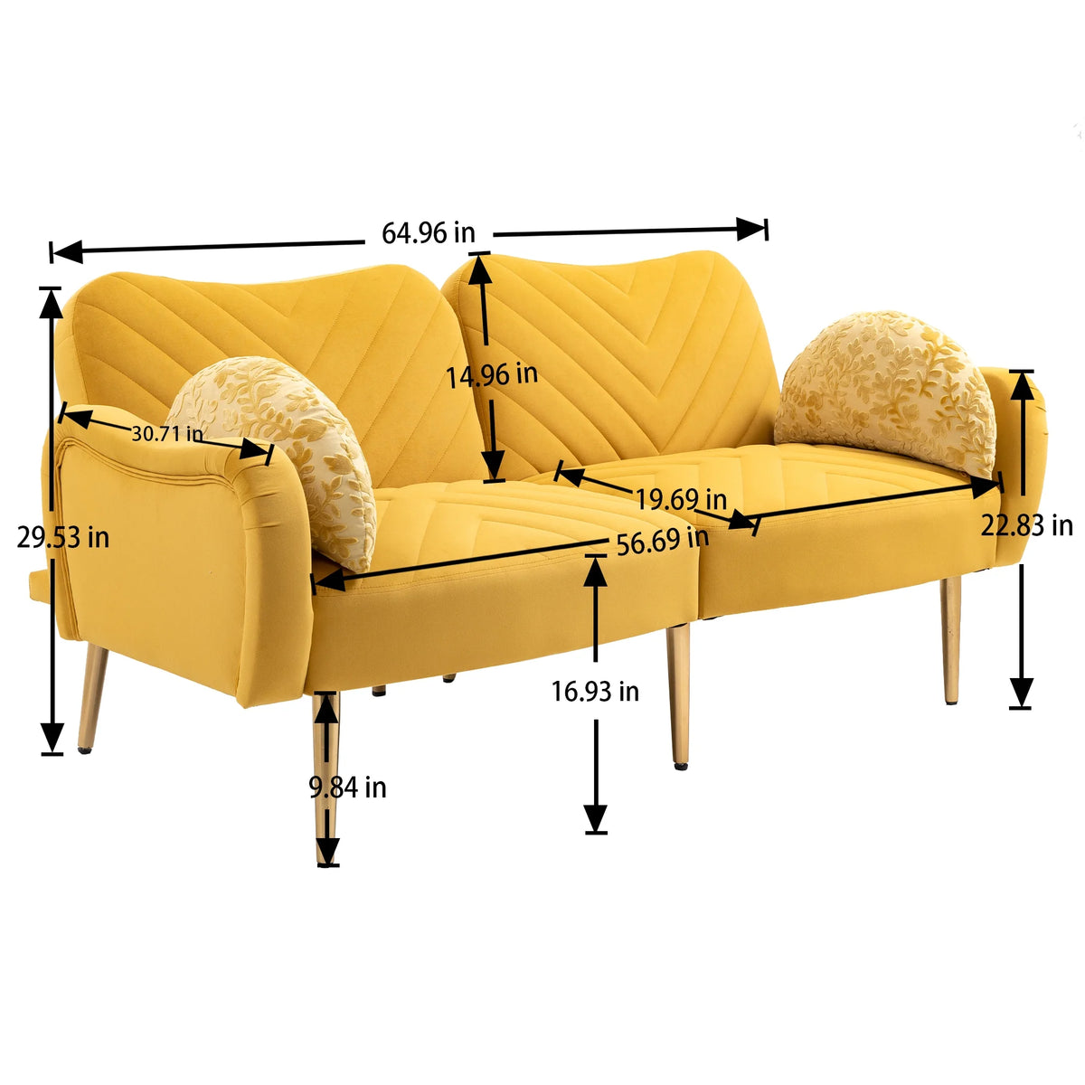 Velvet Love Seats Sofa with 2 Bolster Pillows M829434