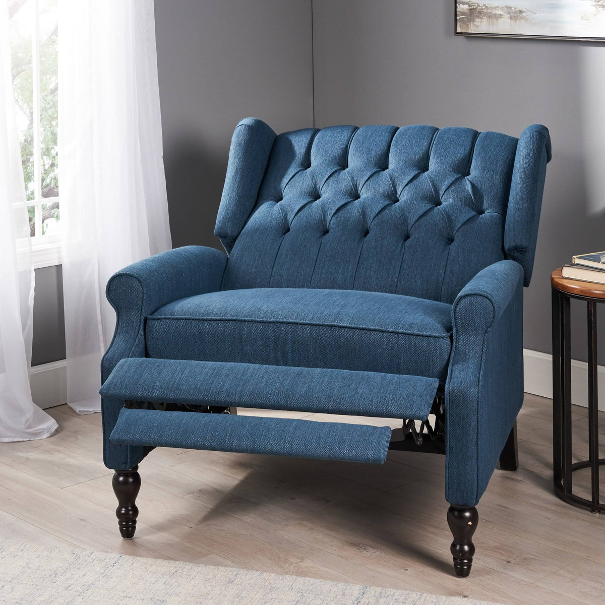 Navy Blue Oversized Fabric Push Back Recliner C224