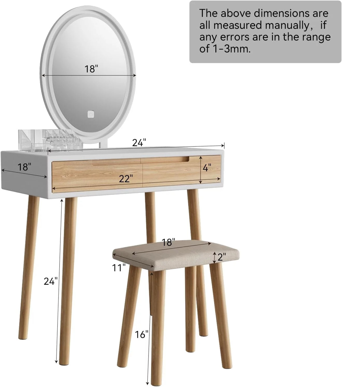 31.5'' Makeup Vanity Desk with Oval Mirror and Stool C60511