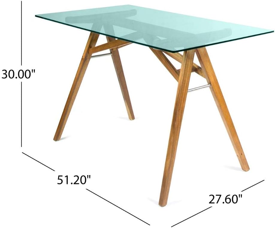 Mid-Century Tempered Glass Desk with Acacia Wood Frame D60393
