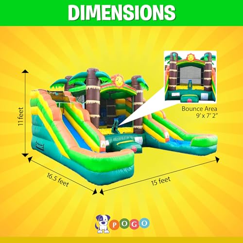 Tropical Inflatable Bounce House with Double Water Slides, 16.5 x 15 x 11 Foot B570472