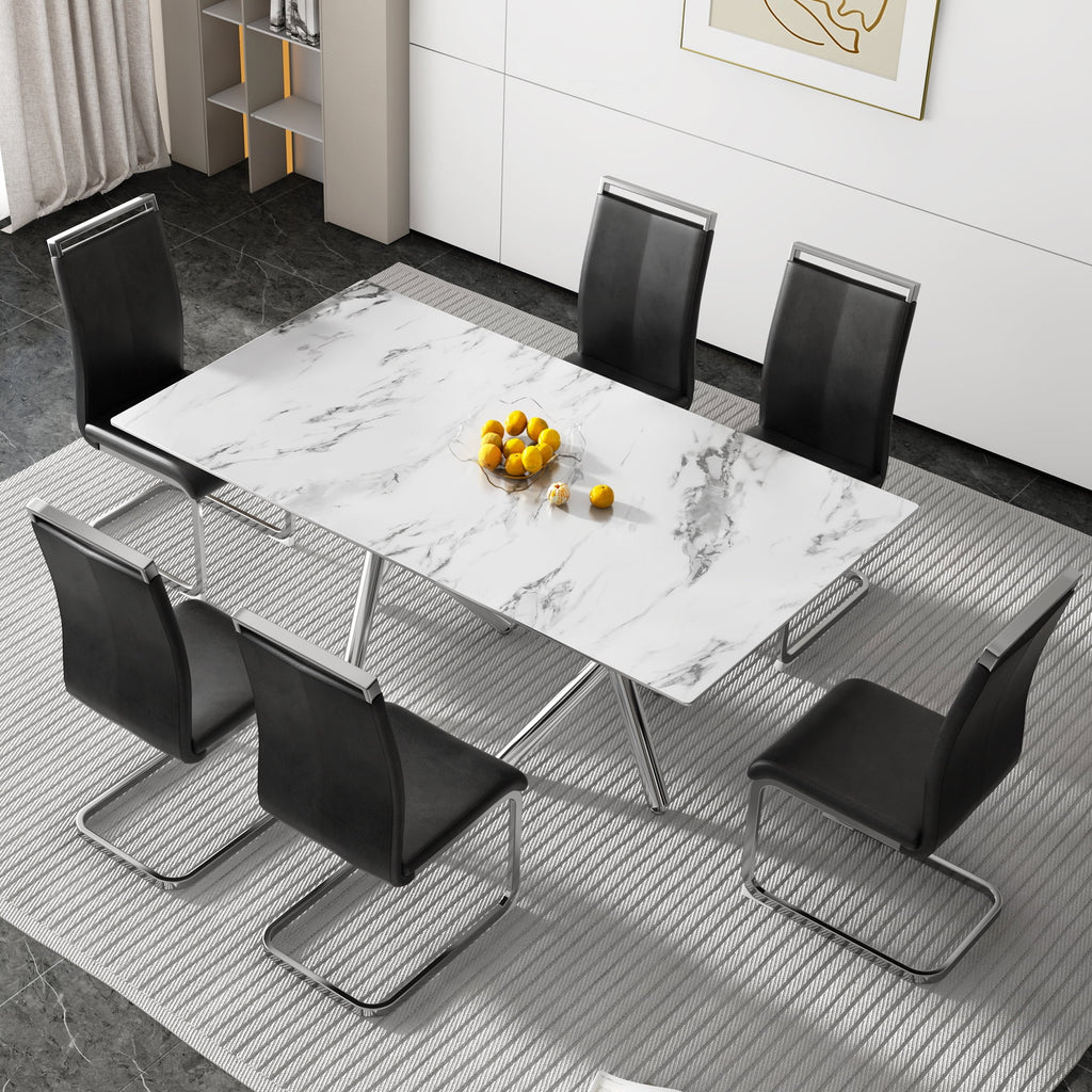 Rectangular Glass Dining Table for 6-8 People with Tempered Glass Top and Silver Metal Legs S1926