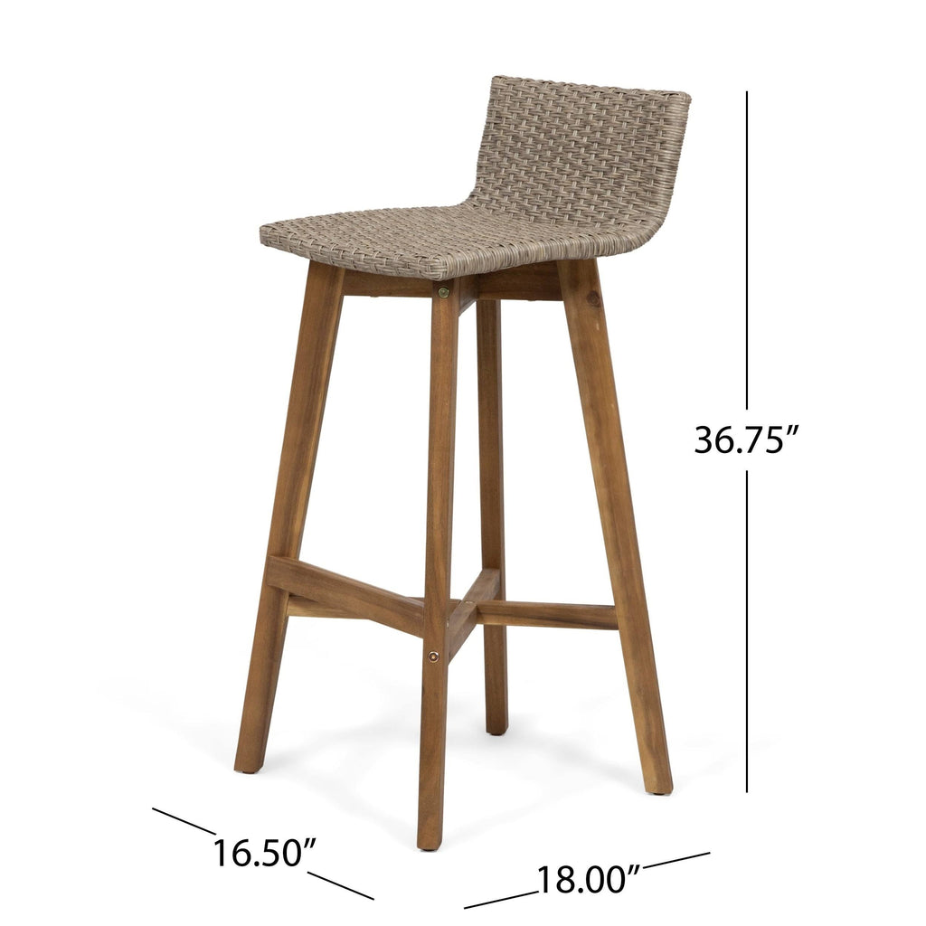 4pk Acacia Wood Wicker Patio Barstools Brown Y335459