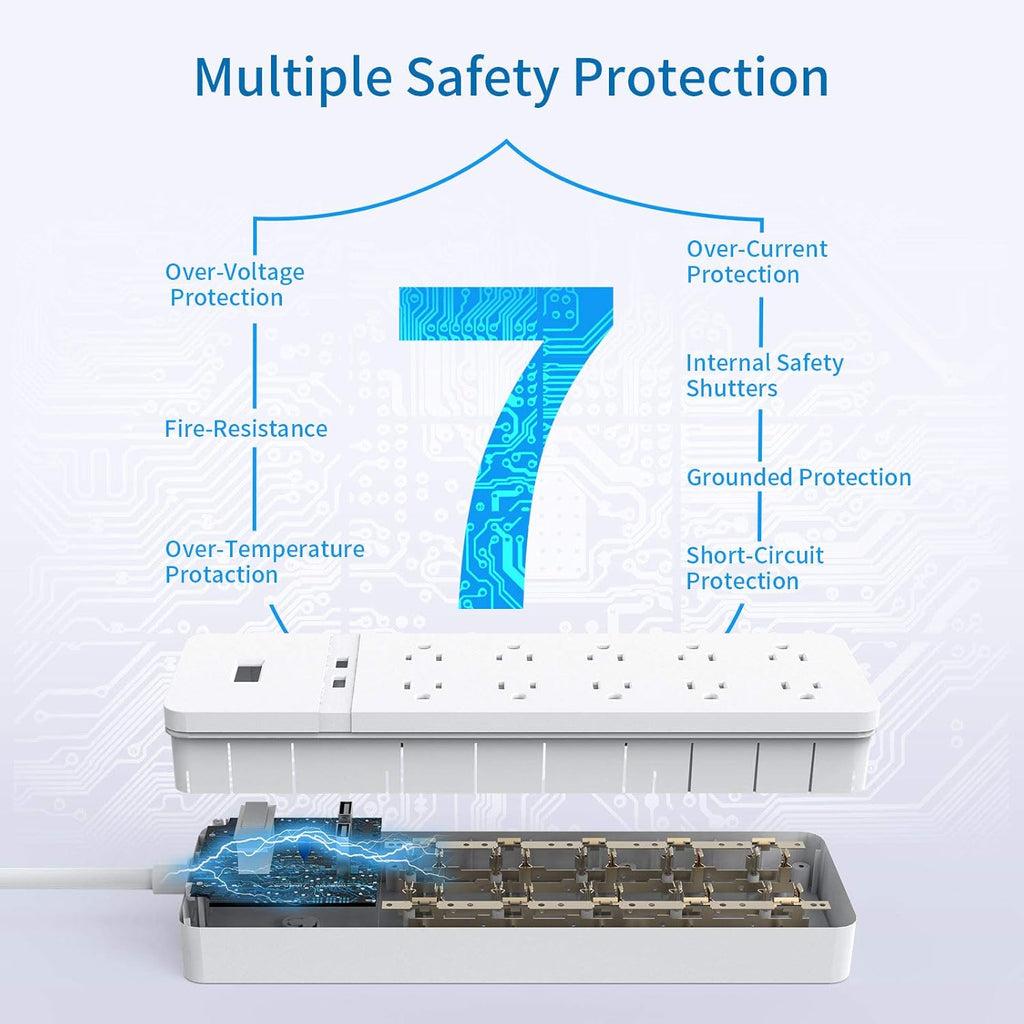 25 Ft Extension Cord Surge Protector with 10 Outlets 2 USB, Pack of 2 P823532