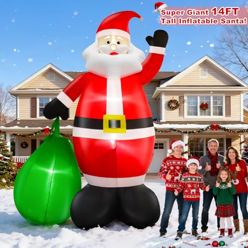 14 Ft by 8.5 Ft Giant Christmas Inflatable Santa Claus with Gift Bag Outdoor Decorations F794