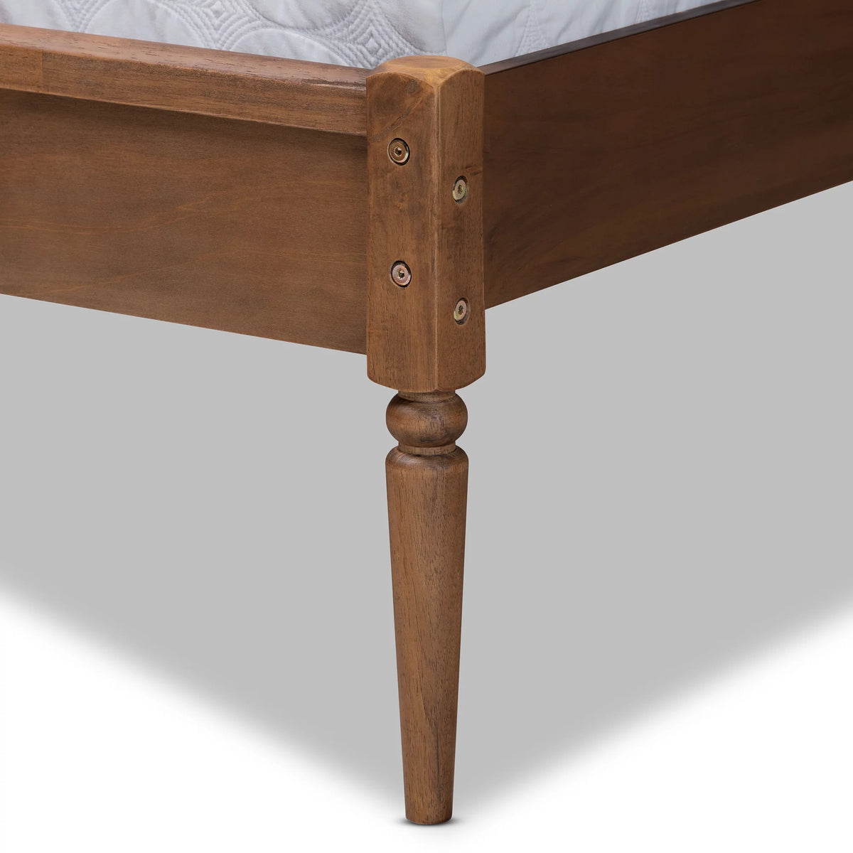Walnut Brown Wood and Synthetic Rattan Queen Size Platform Bed B460444