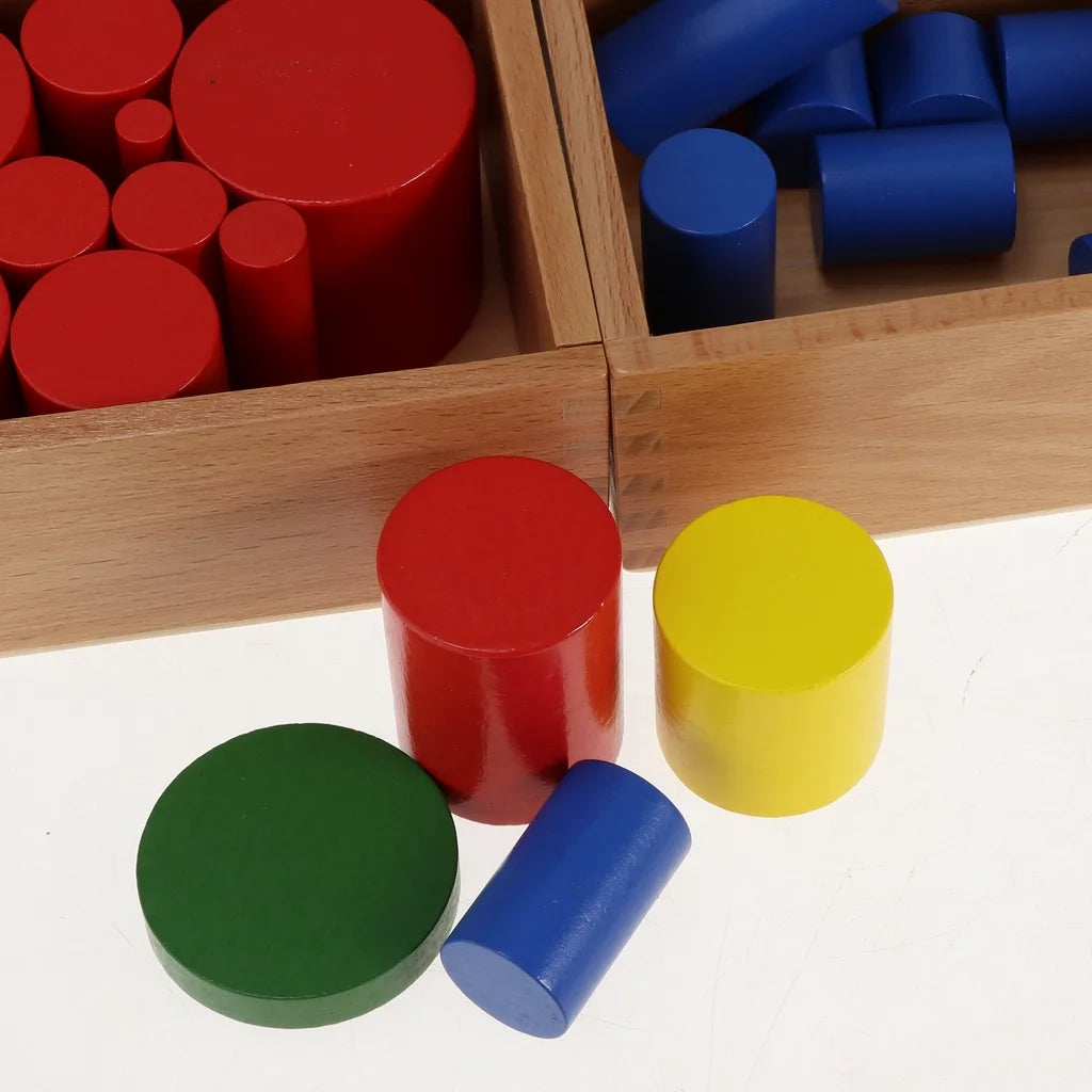 4 Sets Beechwood Montessori Knobless Cylinder Blocks Wooden Toy G378