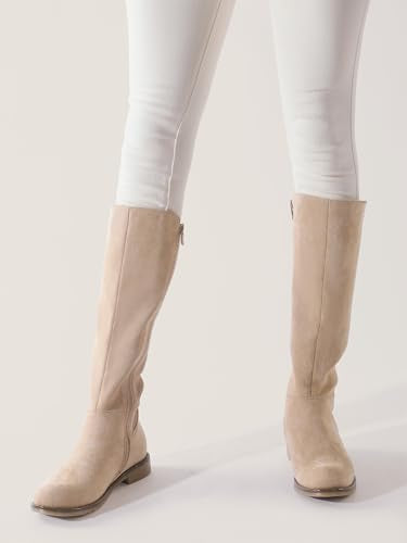 Knee High Boots Flat Low Heel Stretchy Round Toe with Side Zipper Z8201
