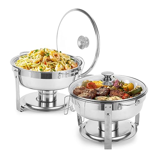 2 Pack Gold 5 Qt Chafing Dish Buffet Set with Glass Lid P84206