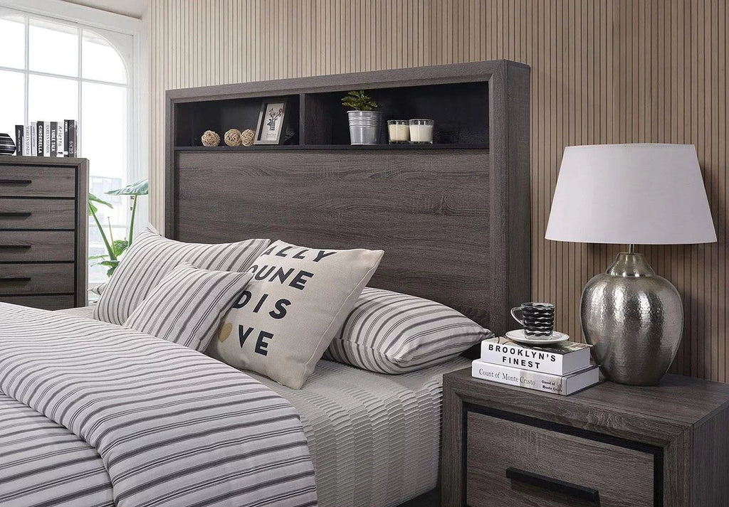 Contemporary Gray Wood King Bedroom Set 6pcs L876