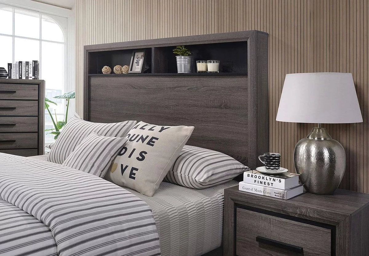 Contemporary Gray Wood King Bedroom Set 6pcs L876