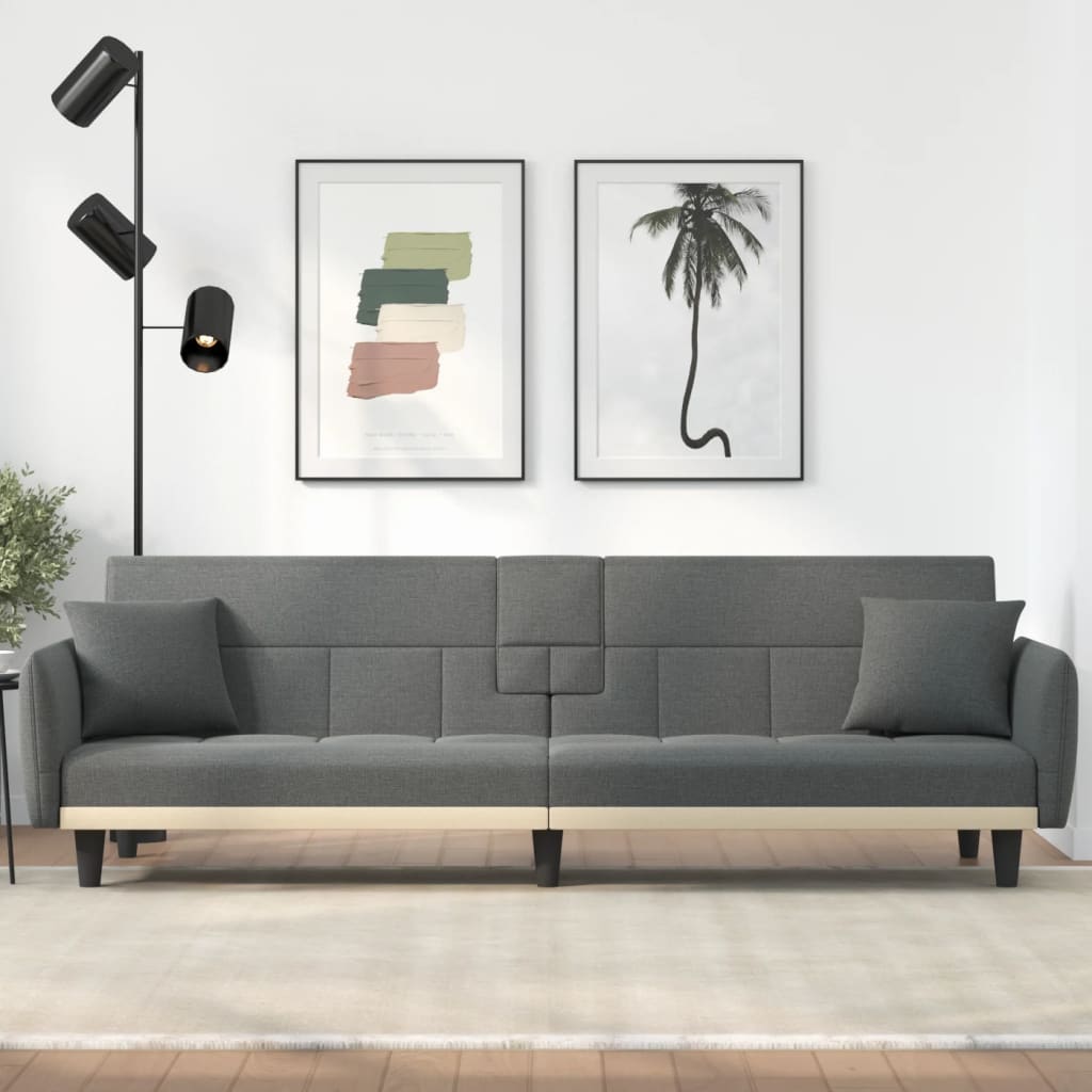 Dark Gray Fabric Sofa Bed with Cup Holders L2095