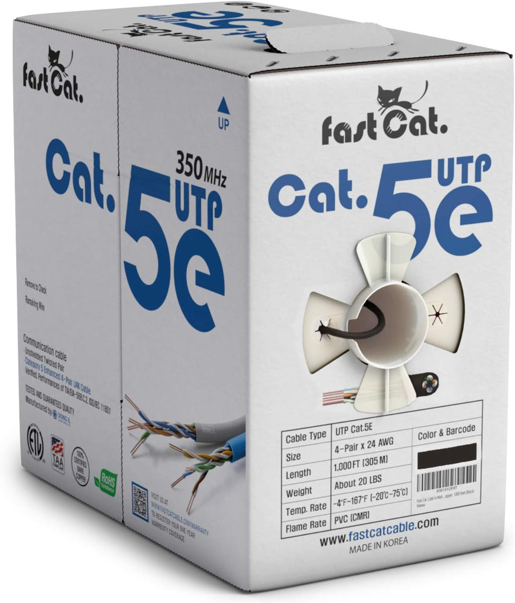 Cat5e Ethernet Cable 1000ft - 24 AWG CMR Insulated Bare Copper Wire UTP LAN Cable Y91834