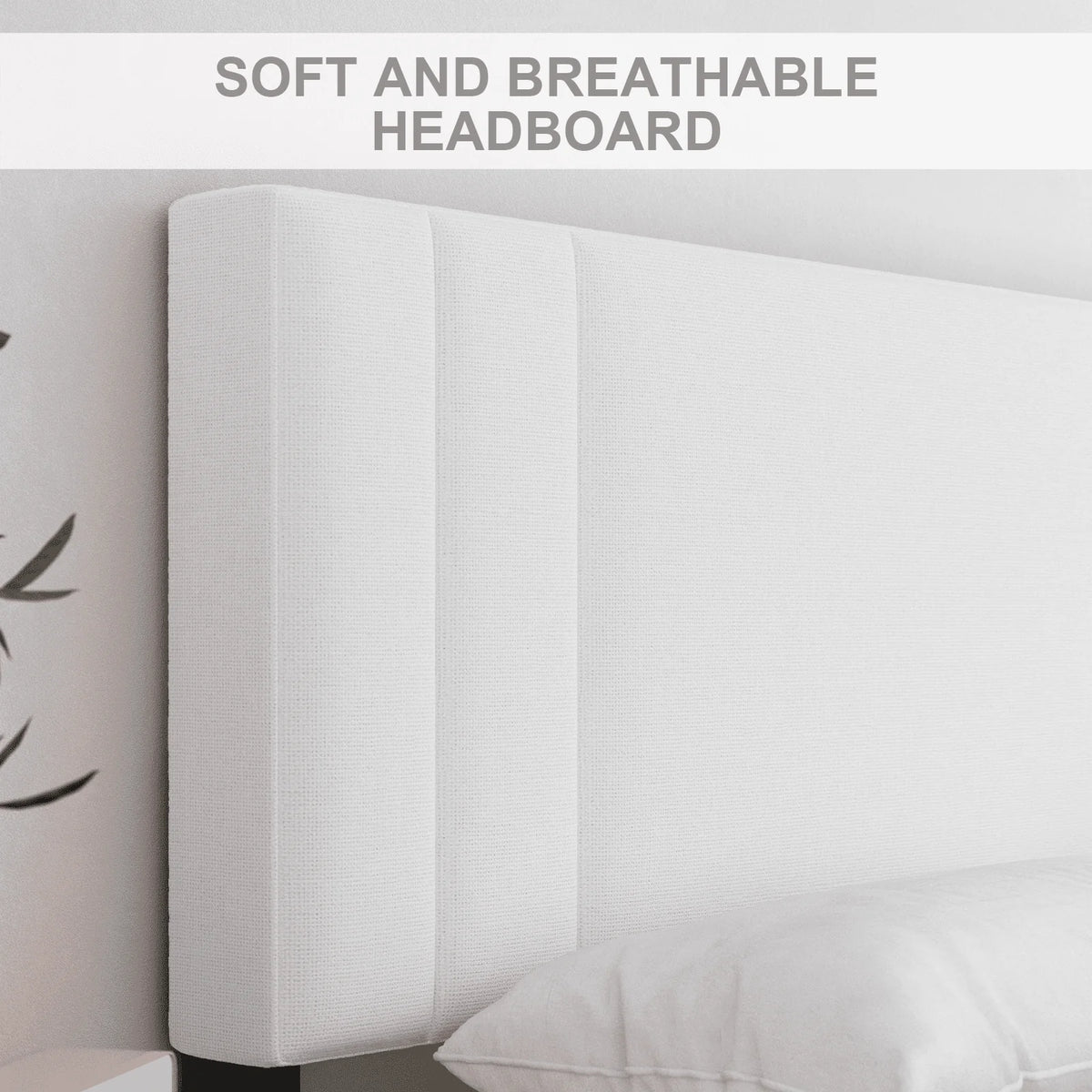 Full Size Platform Bed Frame with Fabric Upholstered Headboard V78753