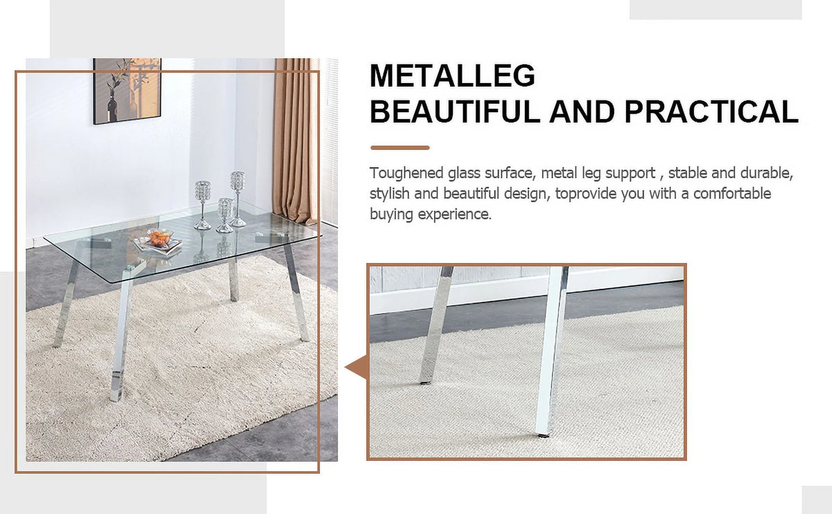 Rectangle Glass Dining Table with Metal Base U503972