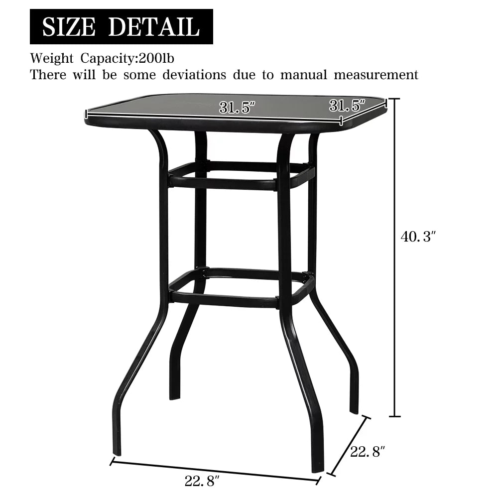 31"x 31" x 40" Black Wrought Iron Glass Bar Table E42680