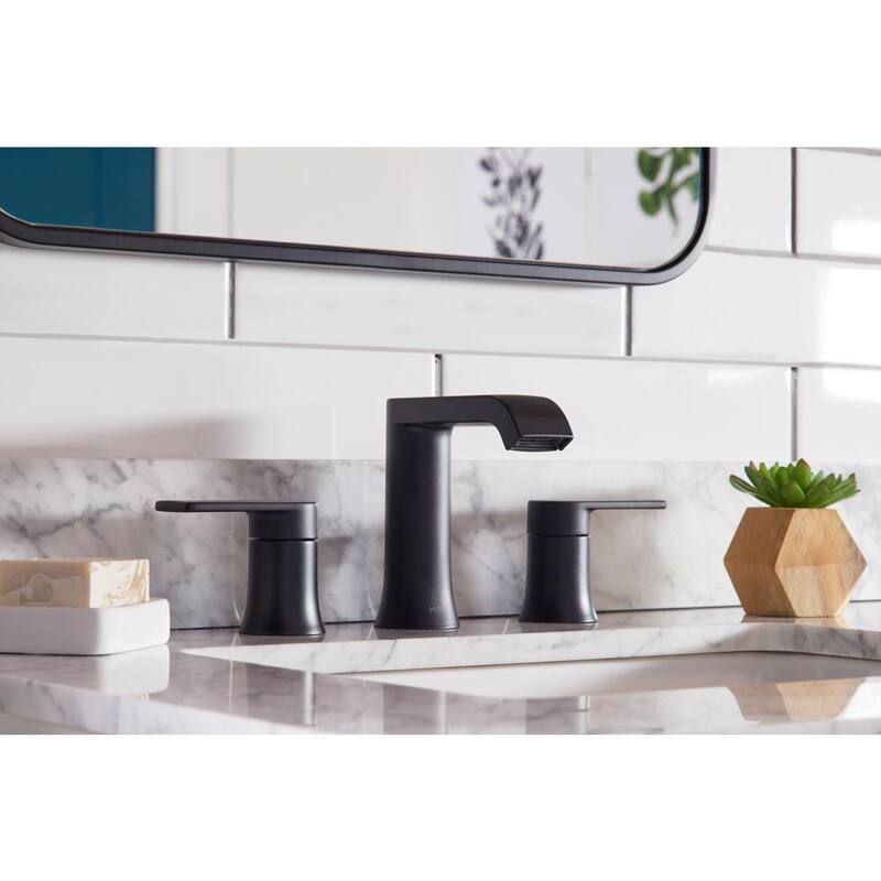 8 in. Widespread Double Handle Bathroom Faucet with Drain in Matte Black 2-Pack S647232