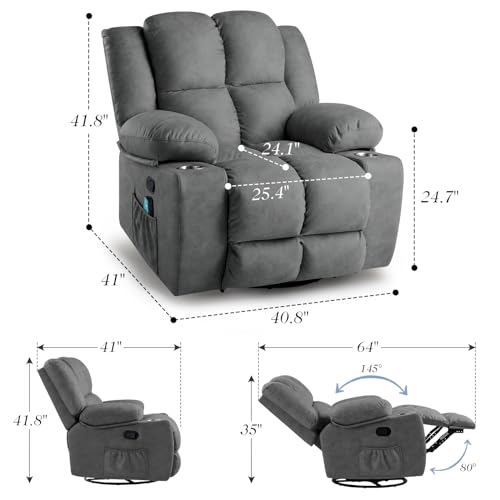 Oversized Power Lift Recliner Chair with Massage, Dark Grey S4706