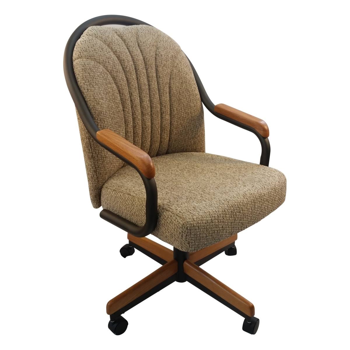 Wheat Tweed Fabric Swivel Tilt Caster Arm Chair N591