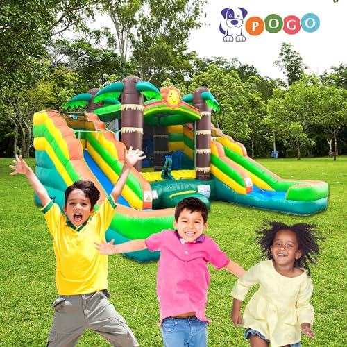 Tropical Inflatable Bounce House with Double Water Slides, 16.5 x 15 x 11 Foot B570472