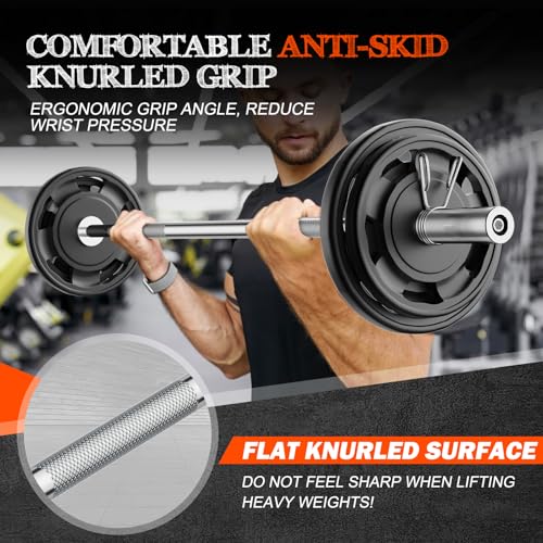 57" Olympic Barbell Bar, 2" Standard Straight Barbell Bars with 2 Spring Collars I2793