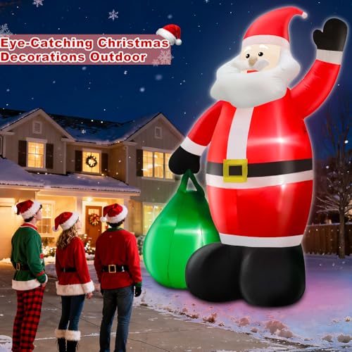 14 Ft by 8.5 Ft Giant Christmas Inflatable Santa Claus with Gift Bag Outdoor Decorations F794