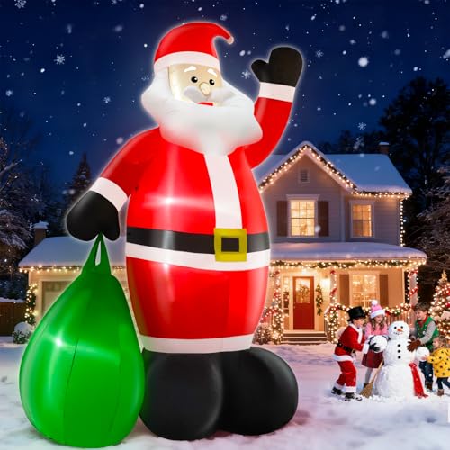 14 Ft by 8.5 Ft Giant Christmas Inflatable Santa Claus with Gift Bag Outdoor Decorations F794