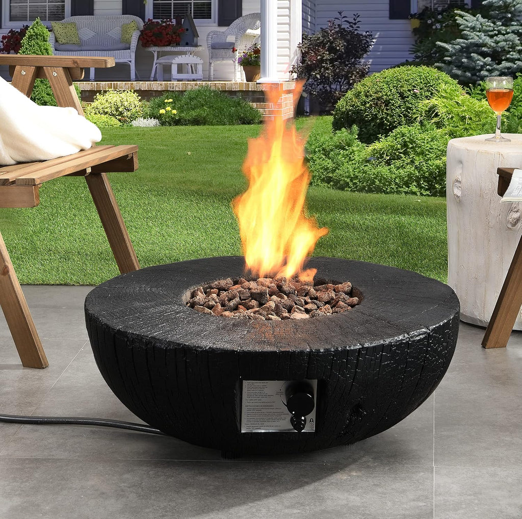 28 Round 30,000 BTU Auto-Ignition Propane Fire Pit Table with Cover and Lava Rock I791