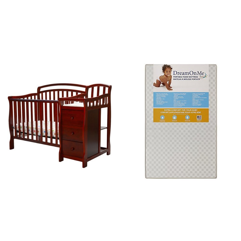 4 in 1 Mini Crib and Dressing Table Combo with 3 Portable Crib Mattress, White D2654