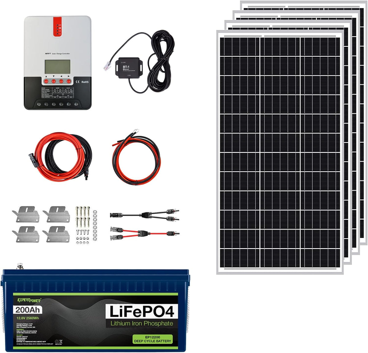 2.5KWH 12V LiFePO4 100Ah Solar Power Kit with 400W Mono Solar Panels, 30A MPPT Charge Controller, 3KW Pure Sine Wave Inverter S88952