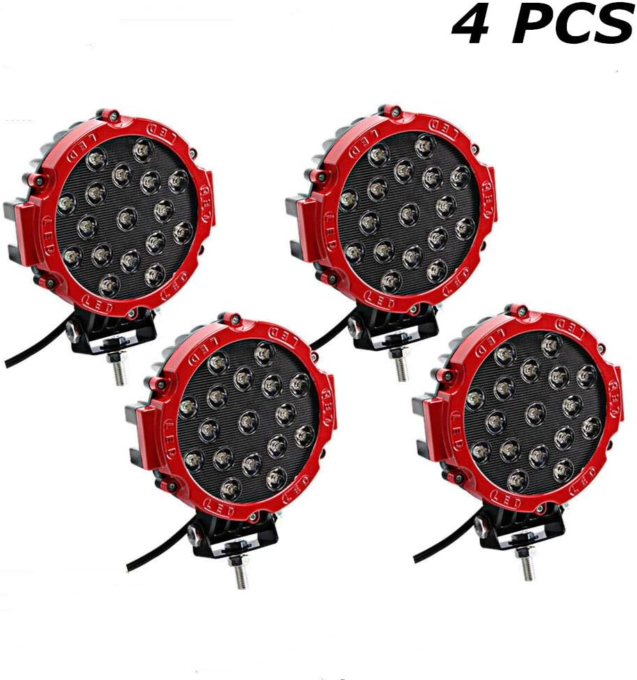 51W Round LED Off-Road Work Lights 4 Pcs Red S927