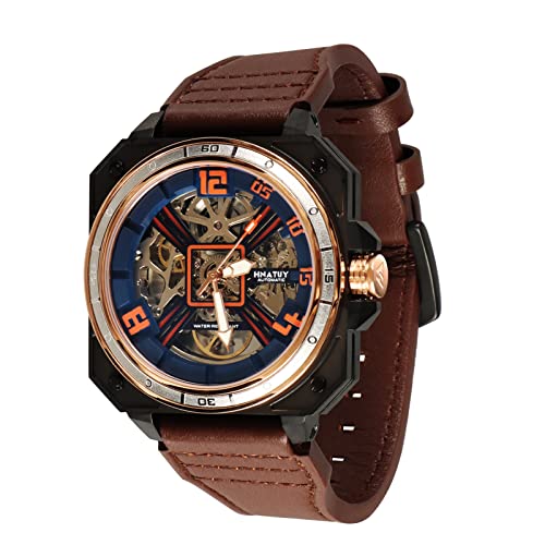 Automatic Skeleton Mechanical Self Winding Leather Strap Wrist Watch L404095