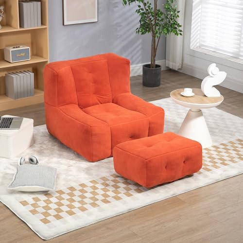 White Microfiber Memory Foam Bean Bag Chair with Footstool M69292