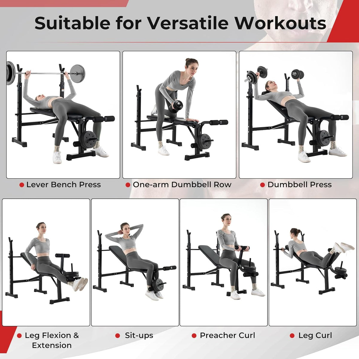 Adjustable Weight Bench with Squat Racks D996