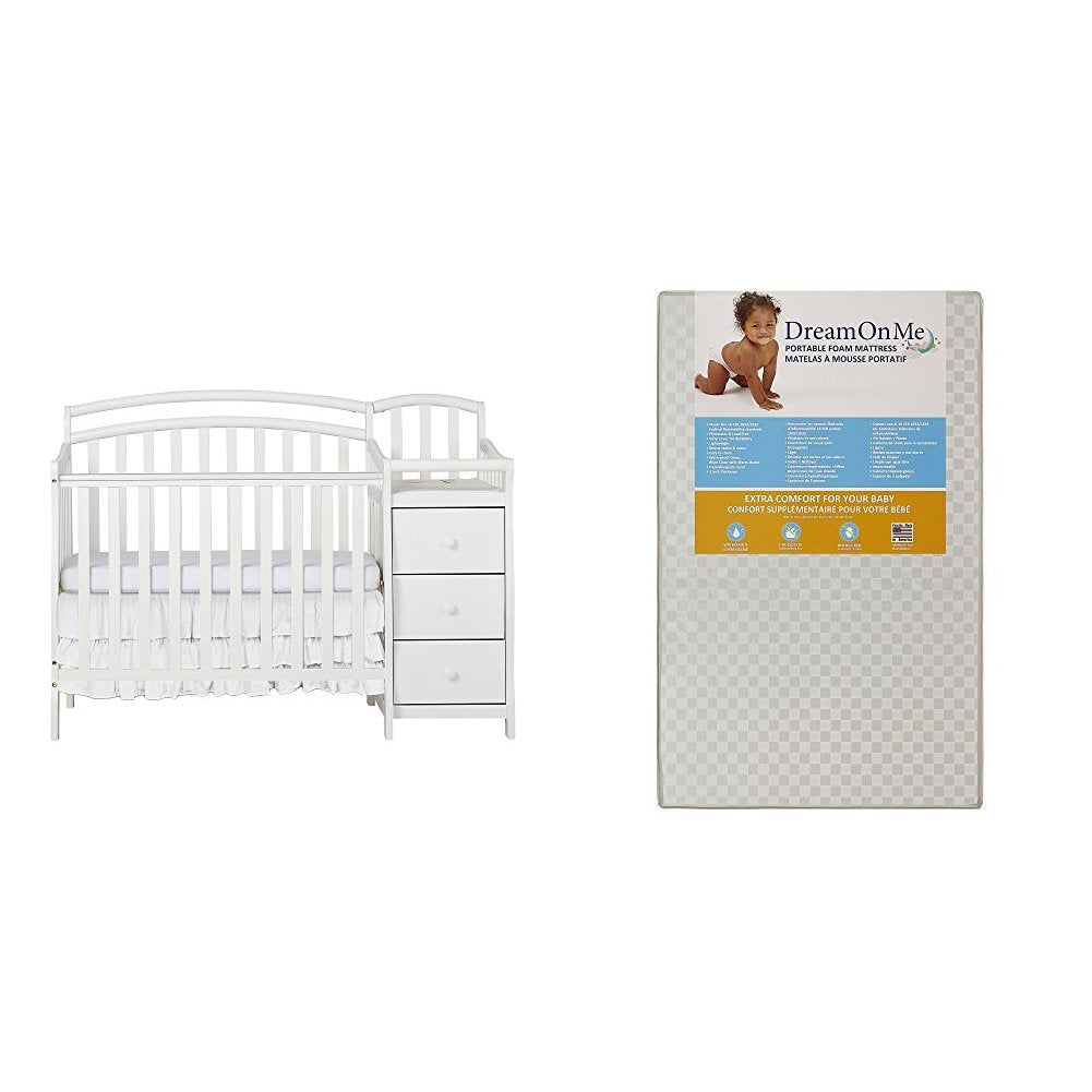 4 in 1 Mini Crib and Dressing Table Combo with 3 Portable Crib Mattress, White D2654